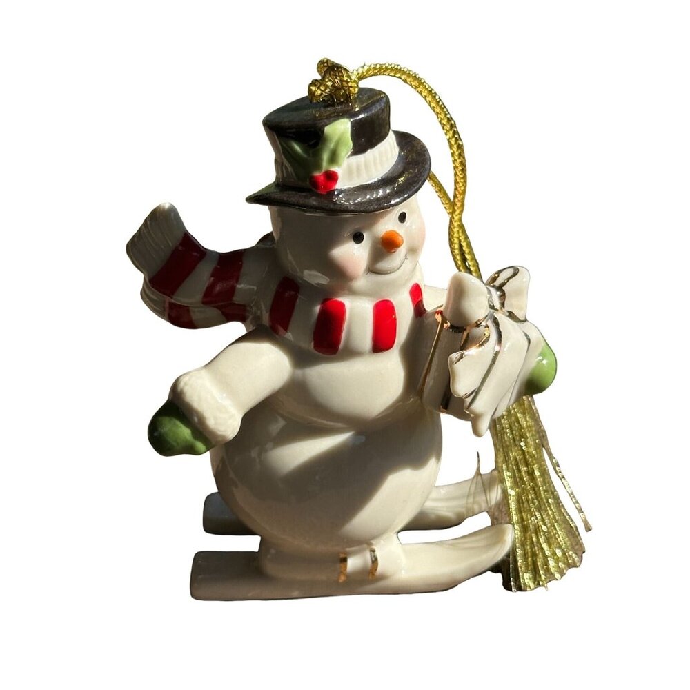 Two Lenox Porcelain Snowman Penguin Ornament Christmas Tree Figurine Hanging